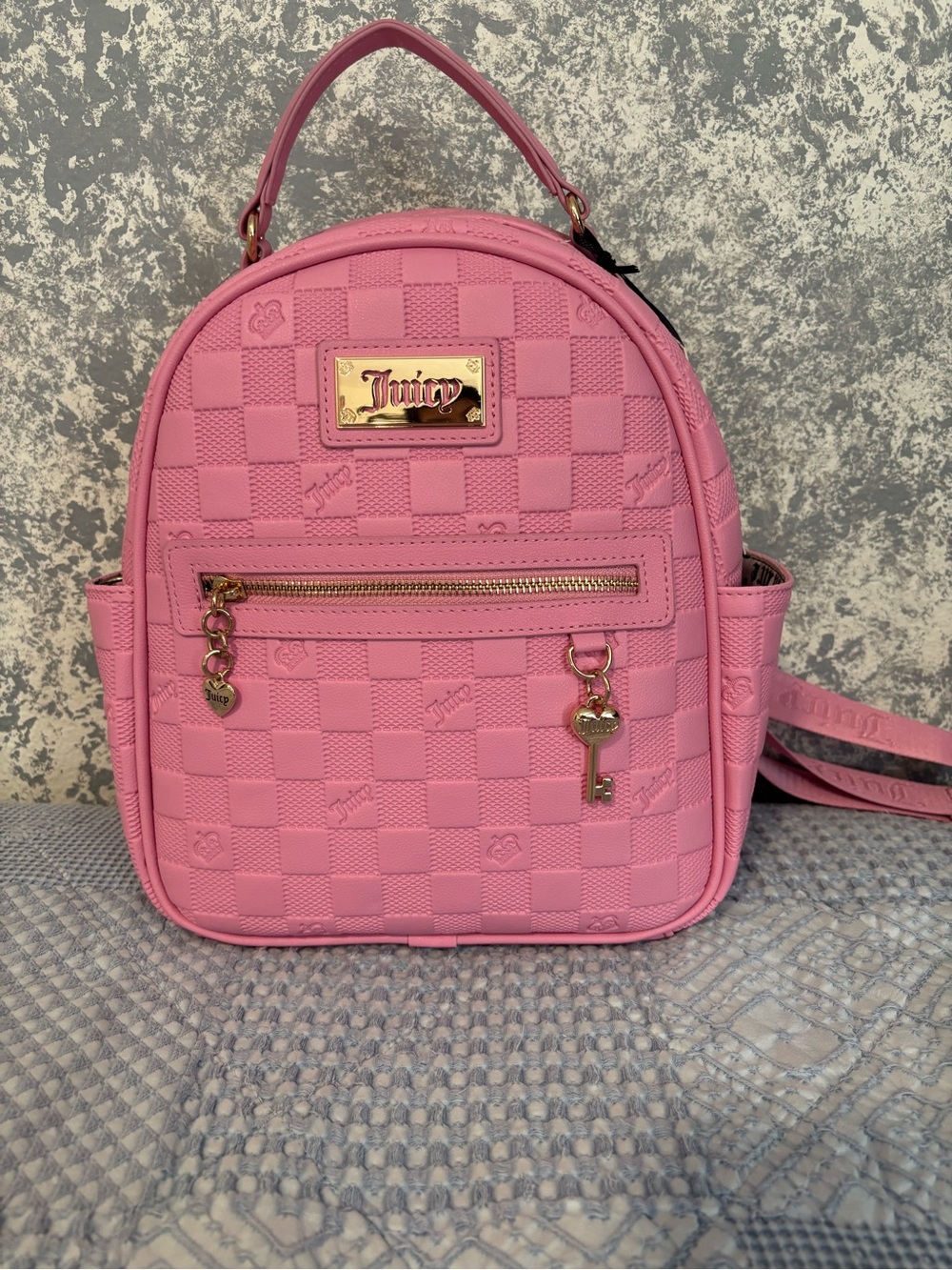 Juicy Couture Bubblegum Pink Quilted Checker Mini Backpack